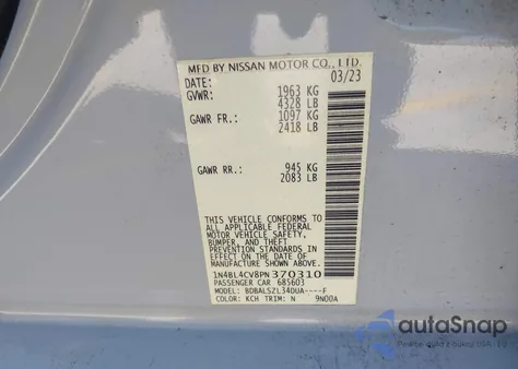 2023 Nissan Altima Sr Fwd from USA, damaged, VIN 1N4BL4CV8PN370310